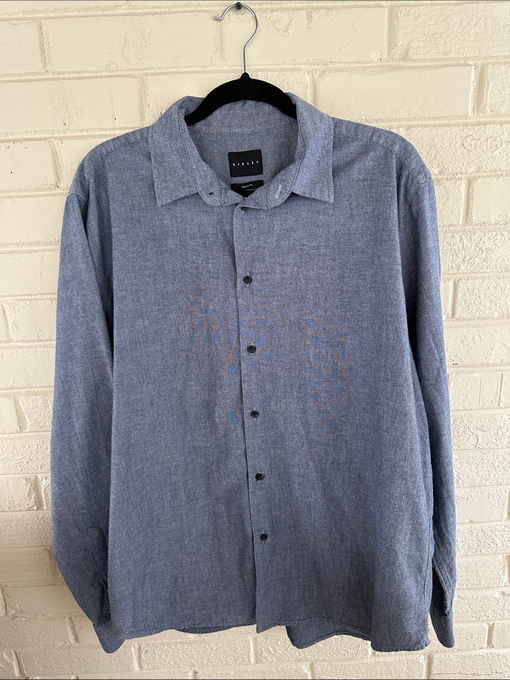 Sisley Mens Blue 100% Cotton Button Down Shirt XL Regular Fit Long Sleeve